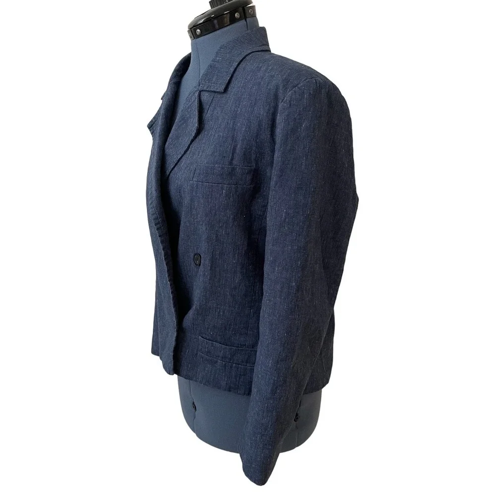 Michael Kors Blue‎ Double Breasted Linen Blend Blazer Jacket Career Preppy 12